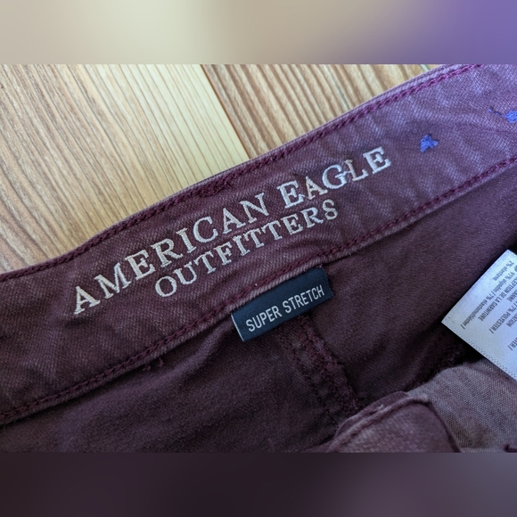 AE American Eagle Outfitters Maroon Denim Jean High Rise Shortie Shorts 00 - Picture 3 of 7